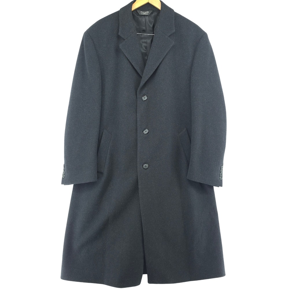 Jos A Bank Mens Overcoat 100% Wool Black 42R Single Breasted Long Winter Coat